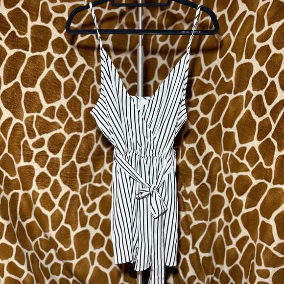 SHEIN Pants - SHEIN Vertical Striped V-Neck Cami Romper with Belt